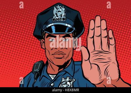 Retro police officer stop gesture Stock Vector