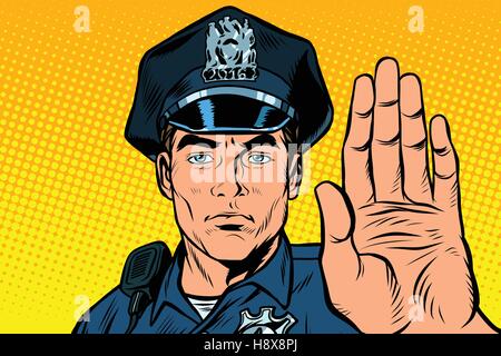 Retro police officer stop gesture Stock Vector