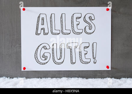 Label On Cement Wall, Snow, Alles Gute Means Best Wishes Stock Photo