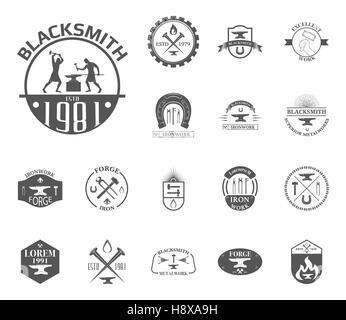 Set of vintage blacksmith labels, badges, emblems and design elements - Vector illustration. Stock Vector