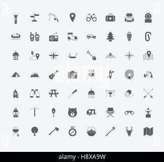 Set of Camping icons on white background. Vector illustration Stock Vector