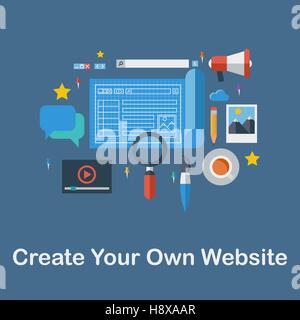 Flat Design Vector Illustration Concept Icons Set. Create Your Own Website, for Web and Print Applications. Vector Illustration. Stock Vector