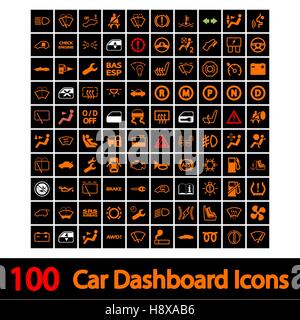 100 Car Dashboard Icons. Vector illustration. Stock Vector