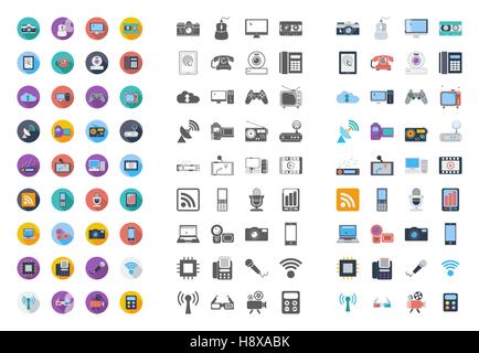 Devices icons set. Flat vector related different styles icons set for web and mobile applications. It can be used as - logo, pictogram, icon Stock Vector