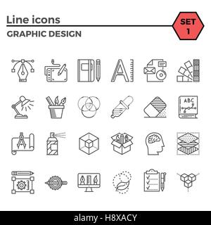 Graphic Design Thin Line Related Icons Set on White Background. Simple Mono Linear Pictogram Pack Stroke Vector Logo Concept for Web Graphics. Stock Vector