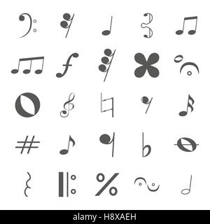 Various musical notes icon set in grey. Vector illustration. Stock Vector
