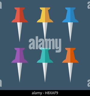 Pushpin. Set flat color icon. Vector illustration. Stock Vector