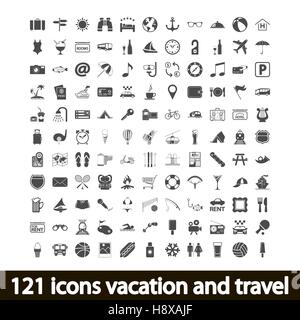 121 icons vacation and travel. Vector illustration. Stock Vector