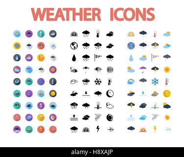Weather icons set. Flat vector related  different styles icons set for web and mobile applications. It can be used as - logo, pictogram, icon, infogra Stock Vector