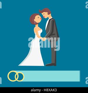 Wedding couple vector flat illustration isolated on the blue background. Stock Vector