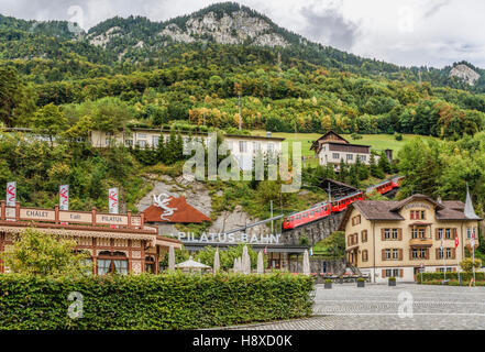 Pilatusbahn Station at Alpnachstad at Lake Lucerne, Lucerne, Switzerland Stock Photo