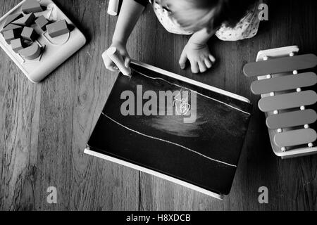 Kid Playing Xylophone Toy Enjoy Concept Stock Photo