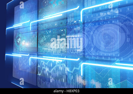 Many screen monitors with charts and graphs Stock Photo