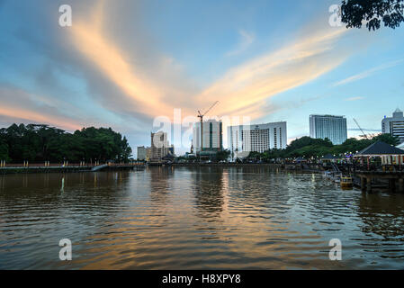 Kuching city waterfront at sunset Sarawak Borneo. Malaysia Stock Photo
