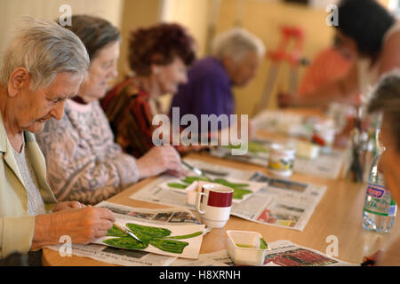 Elderly women, occupational therapy, nursing home Stock Photo