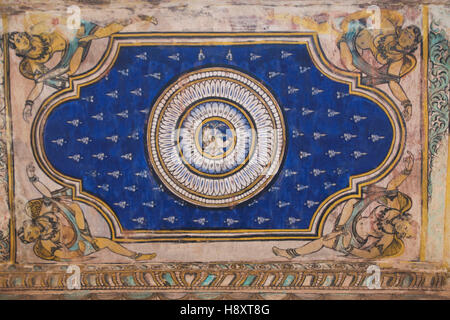 Paintings on the ceiling, Nandi Mandapa, Brihadisvara Temple, Tanjore, Tamil Nadu, India. Stock Photo