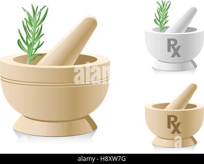 Mortar and pestle with RX symbol for medical prescriptions Stock Vector