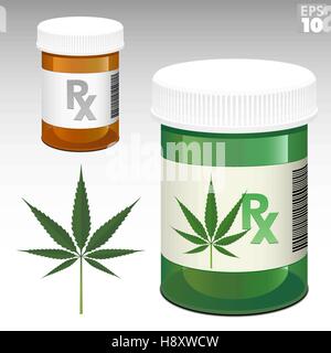 Medicine bottle with Rx symbol and medical marijuana green bottle Stock Vector