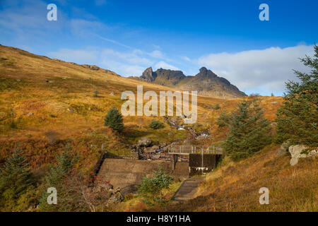 Looking up towards the The Cobbler mountain in the Arrochar Alps, Scotland Stock Photo