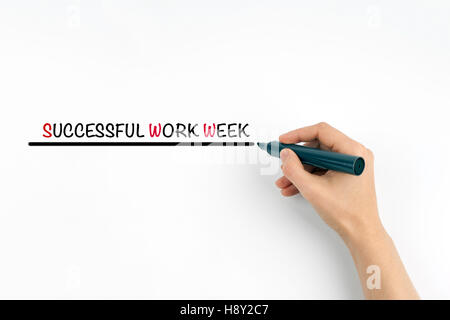 Hand with marker writing the text - SUCCESSFUL WORK WEEK Stock Photo