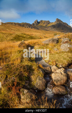 Looking up towards the The Cobbler mountain in the Arrochar Alps, Scotland Stock Photo