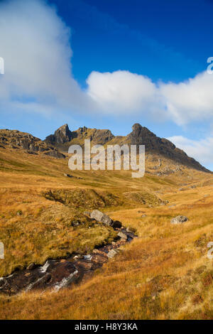 Looking up towards the The Cobbler mountain in the Arrochar Alps, Scotland Stock Photo