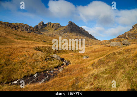 Looking up towards the The Cobbler mountain in the Arrochar Alps, Scotland Stock Photo