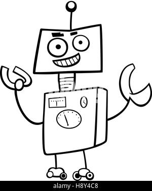 Black and White Cartoon Illustration of Funny Robot or Droid Character Coloring Page Stock Vector