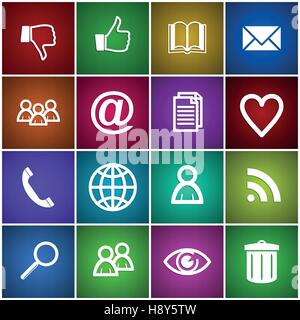Social media  vector icons. Square web buttons. Flat design colorful pushbuttons set. Stock Vector