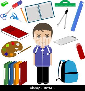 Student boy and school utensils Stock Vector