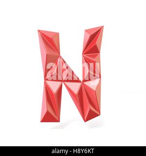 Red modern triangular font letter N. 3D render illustration isolated on white background Stock Photo