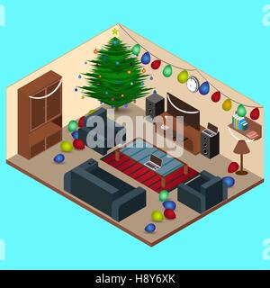 Christmas Room Interior Stock Vector
