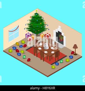 Christmas Room Interior Stock Vector