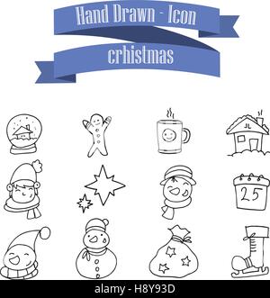 Christmas theme icons with hand draw collection Stock Vector