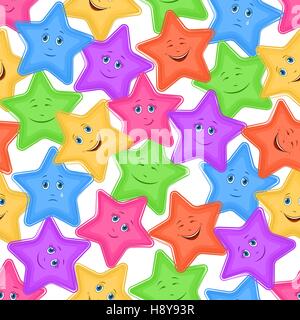 Seamless Pattern, Colorful Stars Smiley Stock Vector