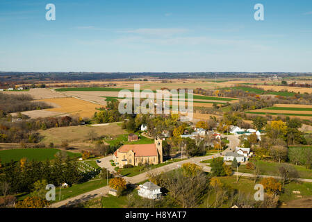 Aerial photograph of Daleyville, Wisconsin on a beautiful autumn day. Stock Photo