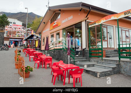 Restaurant and Cable Car terminus at Rifugio Sapienza Tourist Centre on Mount Etna Stock Photo