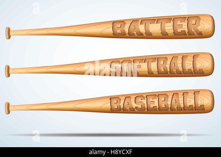 Set of Wooden Baseball bat Stock Vector