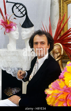 David Shilling. English milliner, sculptor, fashion and interior designer synonymous with designing extravagant hats and clothing. Circa 1989 Stock Photo