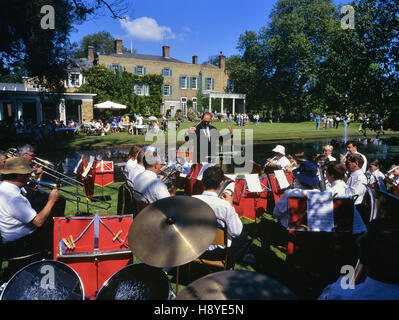 Brass band playing at the Abbots Ripton Hall Garden and Food show. Huntingdonshire, Cambs. England. UK Stock Photo