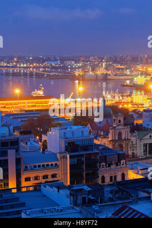 Uruguay, Montevideo, Twilight view towards the harbour. Stock Photo