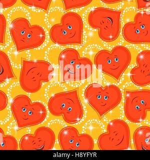 Seamless Pattern, Valentine Hearts Smiley Stock Vector