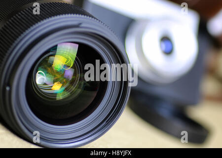 Lens flare retro camera Stock Photo