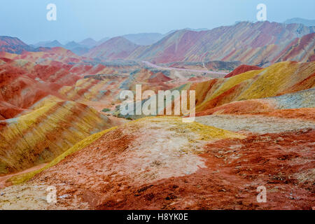 Colorful landscape of rainbow mountains, at Zhangye Danxia national geopark, Gansu, China Stock Photo