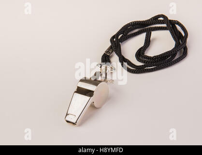 Coaches chrome sports whistle on a rope Stock Photo