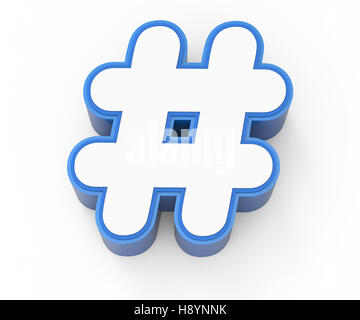 blue framed white hashtag mark, 3D rendering graphic isolated on white background Stock Photo