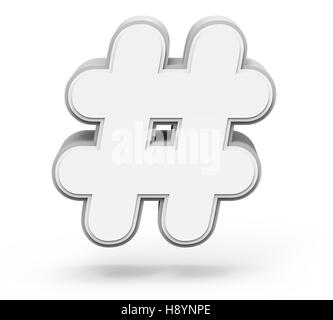 white hashtag mark, 3D rendering graphic isolated on white background Stock Photo
