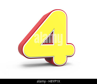 left tilt red framed yellow number 4, 3D rendering graphic isolated on white background Stock Photo
