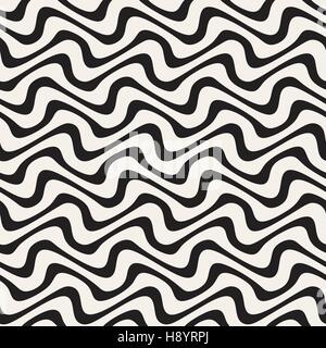 Vector Seamless Black and White Wavy Lines Pattern. Abstract Freehand Background Design Stock Vector
