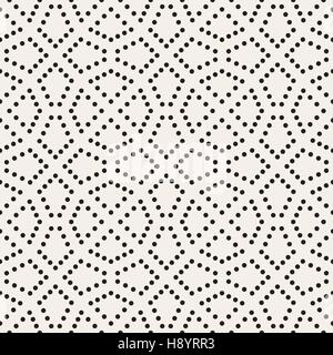 Vector Seamless Black and White Dotted Lattice Pattern. Abstract Geometric Background Design. Stock Vector